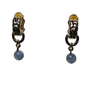 Earrings Goldtone hoops with blue beads 1 1 1/4"
